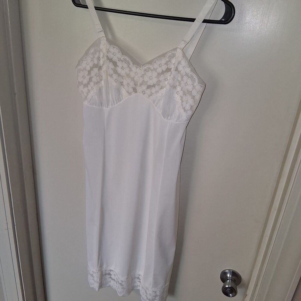 Vintage 60s Philmaid White Nylon Slip Dress S/M Romantic Lace Coquette Feminine - Picture 2 of 12
